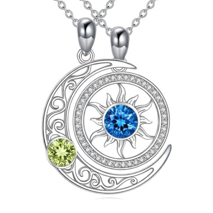 Couples Necklace for 2 Sun and Moon Pendant Matching Jewelry Anniversary Birthday Gifts for Couples BFF - color: August&December