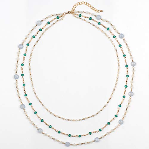 Firstmeet Long Chain Multi Layer Fashion Glass Beads Handmade Necklace for Women - color: Clear-j