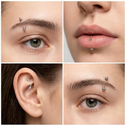10 Pcs Eyebrow Piercing Jewelry Set – 16 g Surgical Steel Curved Barbell, Silver Vertical Labret Lip Jewelry, Tiny Eyebrow Rings Ear Rook Navel Small Belly-Button Ring for Women Men