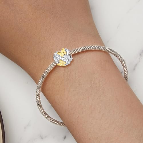 Butterfly Daisy Flower Heart Charm Clear CZ Bead for European Bracelet - style: Gold