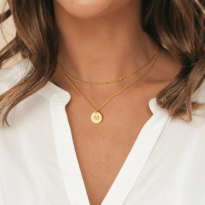 Initial Layered Necklaces for Women, 14K-Gold-Plated Coin Letter Necklace Bar Stacking Layer Necklace Multi Bar Layering Y-Necklaces Jewelry for Women - color: 14K-Gold-Plated, style: S