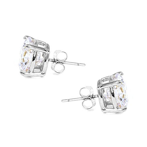 Stainless Steel Round Cut Cubic Zirconia Stud Earrings With Clear Case - Gold, Silver (3mm~12mm) - color: 11mm-Silver