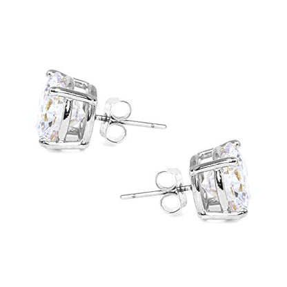 Stainless Steel Round Cut Cubic Zirconia Stud Earrings With Clear Case - Gold, Silver (3mm~12mm) - color: 11mm-Silver