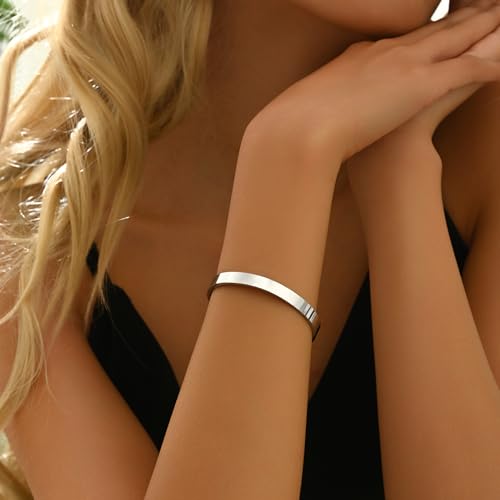 Gold Bangle for Women 18K Gold Plated Bamboo Heart Star Labyrinth Bangle Bracelets Dainty Stainless Steel Jewelry Gifts - color: Bangle-White Gold
