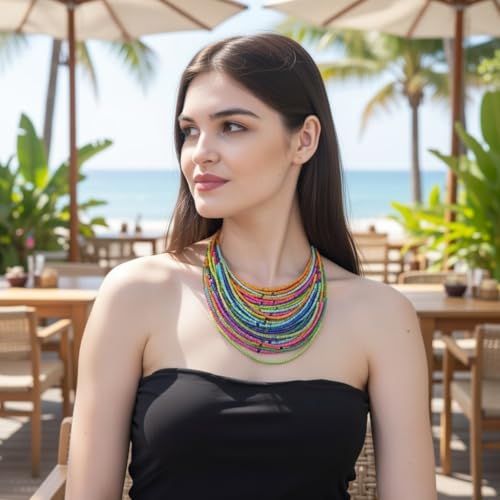 Bohemian handmade beaded statement necklace for women and girls by Ishvaku - color: Multi1