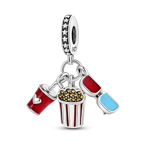925 Sterling Silver Charm for Bracelet Necklace Women Dangle Pendant Beads | Love Faith Mom Ocean travel Butterfly Party Charm Beads Pendants DIY Jewelry Gift - color: Coffee Sunglasses Popcorn Pendant