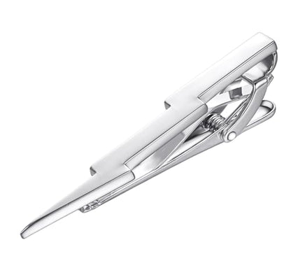 Yoursfs Lightning Bolt Tie Clip for Men Unique 316L Stainless Steel Novelty Tie Bar Super Hero Cool Tie Clips for Valentine's Day Gifts - color: Silver
