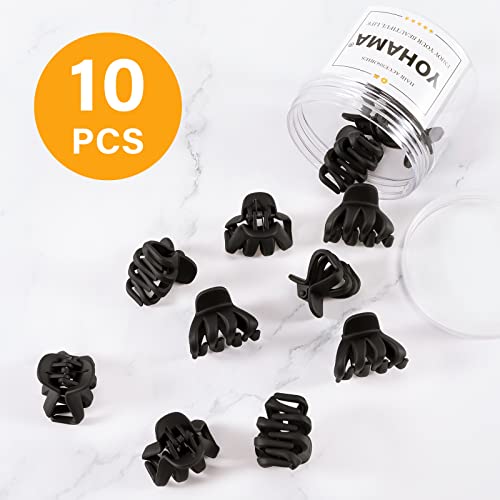 YOHAMA 10pcs Black Medium Small Octopus Claw Clips Women Thin to Thick Hair | Durable Jaw Clamp Styling Small Pony, Hold Half Bun Tightly, Non-Pulling or Snagging, Multifunction, Clamp Gift - color: C-Matte Black