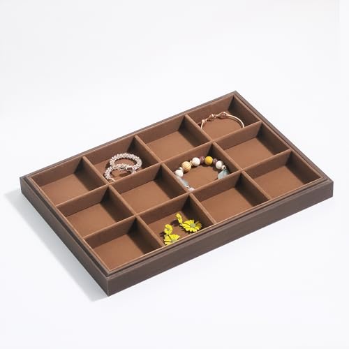 Wood Jewelry Organizer Tray, Bracelet Display (Brown, 2Pc, 12 Grids) | Stackable Jewelry Display, Bracelet Holder, Tangle-Free Bracelet Organizer, Watch Ring Storage - size: 12Grids+12Grids