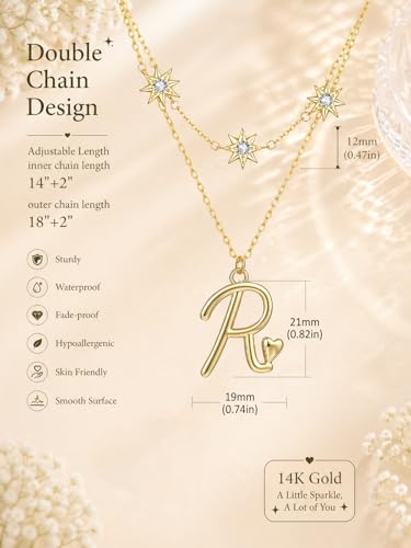 14K Gold A-Z Initial Lette Necklace Star Choker Women Necklace | Personalized Initial Jewelry, Meaningful Name Letter Gift for Women Wife Mom Friend, Perfect Present For Birthday/Anniversary - style: 14K Gold-R