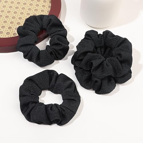 Ivyu Hair Scrunchies for Women - Hair Ties No Damage Both for Thick Hair or Thin Hair Curl Hair No Crease Black Scrunchies Ponytail Holder No Hurt Your Hair - color: Black
