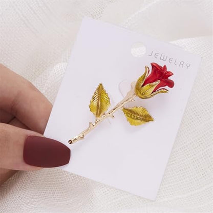 Rose Flower Brooch Pin for Women Fashion Dainty Gold Plated 3D Red Roses Floral Crystal Brooch Pin Birthday Dress Suit Accessories Jewelry - style: Yellow Leaf Rose