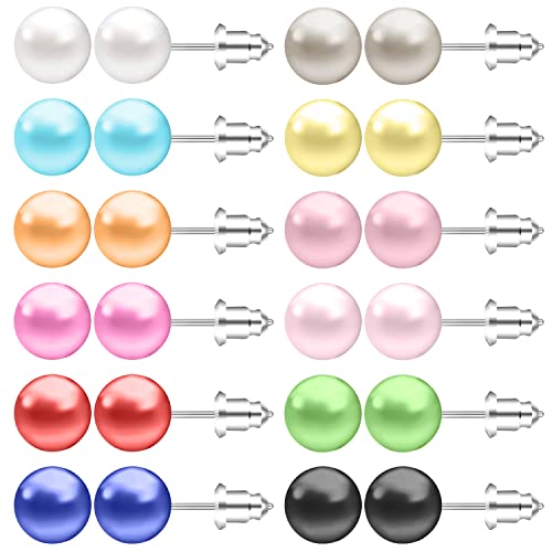 AoedeJ Colorful Pearl Stud Earrings - Small Pearl Earrings Set in Stainless Steel for Women - color: 6mm