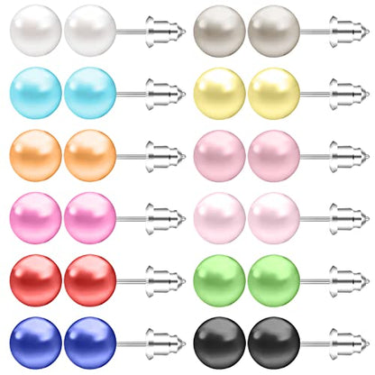 AoedeJ Colorful Pearl Stud Earrings - Small Pearl Earrings Set in Stainless Steel for Women - color: 6mm