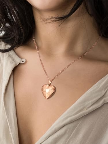 FindChic Locket Necklace for Women Custom Photo Memorial Gifts 4 Colors | Silver/Black/Rose Gold/Gold Plated Personalized for Loved Ones, Birthday Valentine's Day Keepsake - style: 13. Heart Pattern (DIY)-Rose Gold