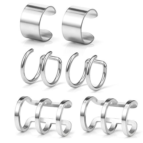 Stainless Steel Ear Cuff Non piercing Fake Clip-on Cartilage Earring Set Women Men 6pcs - color: 6PCS - Silver