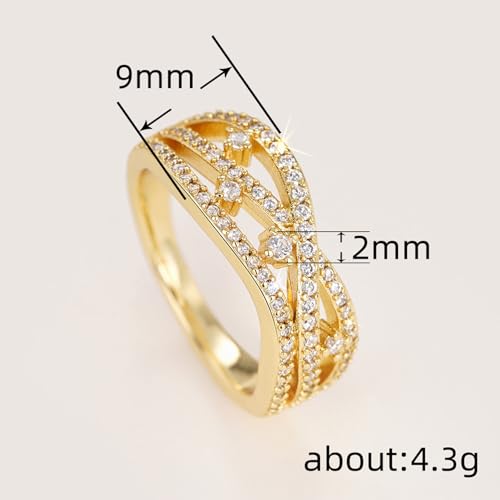 PAVOOI 14K Gold Plated X Ring Simulated Diamond CZ Criss Cross Ring for Women Juude Jewelers Silver Rose Gold Braided Wrap Knot Style Promise Statement Cocktail Party Ring(Gold.A-US Code-6) - color: Gold.A, size: (US Code-6)