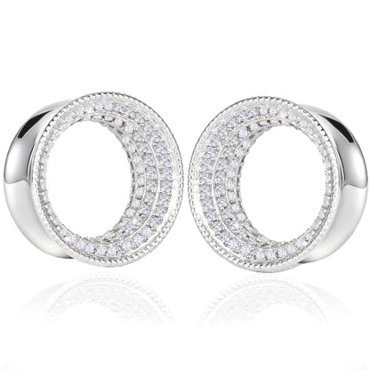 Vankula 2 Pcs Ear Gauges 0g(8mm)-5/8"(16mm) High Polish Single Flare Ear Tunnels 5A Cubic Zirconia Hypoallergenic Plugs for Stretched Ears Tapered Wedding Gift Body Jewelry - color: Silver, size: 12mm(1/2")