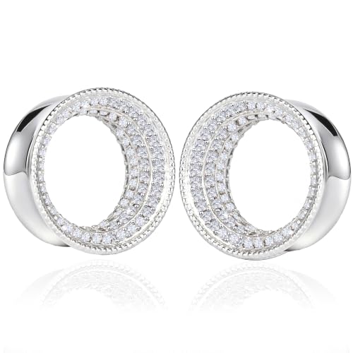 Vankula 2 Pcs Ear Gauges 0g(8mm)-5/8"(16mm) High Polish Single Flare Ear Tunnels 5A Cubic Zirconia Hypoallergenic Plugs for Stretched Ears Tapered Wedding Gift Body Jewelry - color: Silver, size: 14mm(9/16")