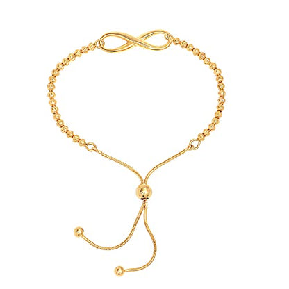 Charmsy 925 Sterling Silver Sliding Bolo Bracelet for Women | Women's Italian Handmade Adjustable Bolo Bead Ball Slider Bracelet - style: Yellow-Gold Infinity Beaded Bolo