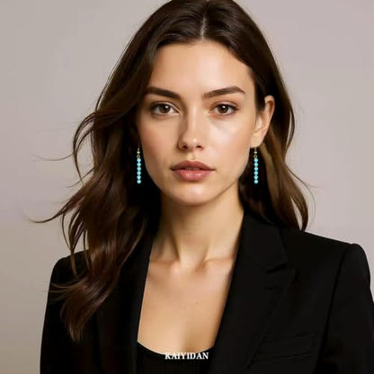 Boho Turquoise Dangle Earrings For Women Trendy,Western Blue Gemstone Drop Earings,Vintage Gothic Ethnic Statement Beach Vacation Long Birthstone Earrings with Leaf Teardrop Turquoise Crystal Tassels,Fashion Jewelry Birthday Gift. - style: A20 Linked Smal