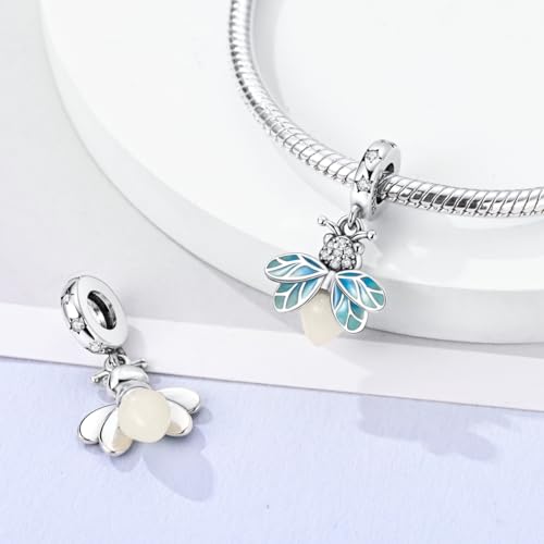 MULA 925 Sterling Silver Charms for Bracelets and Necklace Family Pendants | Airplane Travel Dangle Beads Family Tree Jewelry Charms for Women - color: Summer Glowworm