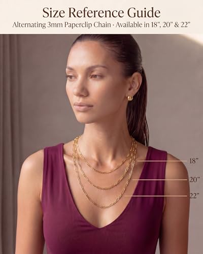14K Gold Filled Paperclip Chain Necklace for Women – Hypoallergenic Tarnish Resistant Layering Necklace – 16 to 22 Inch - color: Paperclip Alternating 18" - 3mm