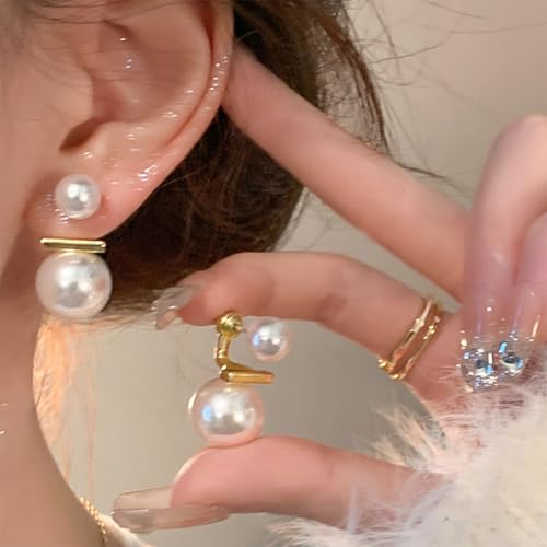 Vintage Big Pearl Stud Earrings For Women White Round Pearls Earrings Faux Pearl Charm Round Bridal Earring Prom Wedding Jewelry