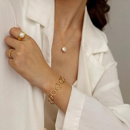 PEARLADA 18k Gold Plated Chain Layerd Bracelet Coin Charm Toggle Bracelet Trendy Cubic Zirconia Jewelry - color: Circle