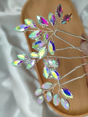 Women's Birthday Party Headpieces Crystal Wedding Prom Hair Accessories 3pcs Pageant Banquet Hairpins,AB - color: ABcolor
