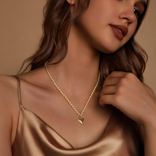 HERIER Cute Heart Necklace Dainty 18k Gold Plated Tiny Heart Pendant Choker Necklaces Small Gold Love Open Heart Chain Necklace for Women Simple Gold Necklace for Women Trendy Jewelry - color: Beaded Chain Heart-Gold