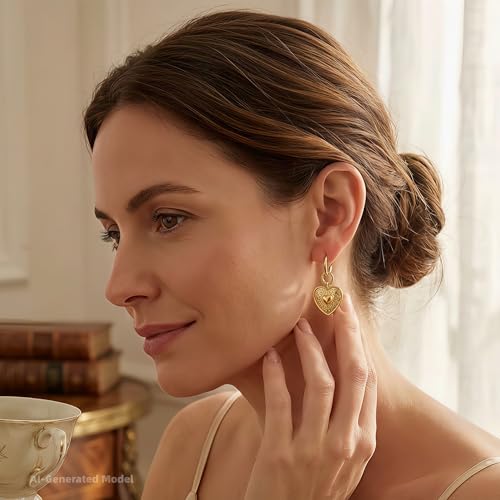 14K Gold Plated Heart Earrings for Women, Hypoallergenic Half Hoop Drop Earrings, Gift for Wife Mom Her by Febsky