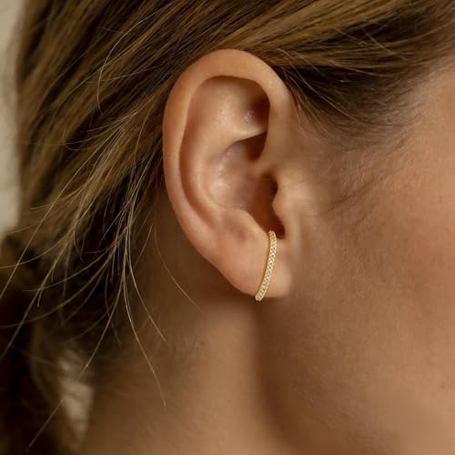 CZ Suspender Cuff Stud Earrings Wrap Earlobe Silver Post Cubic Zirconia Minimalist Jewelry for Women - color: Gold Paved CZ