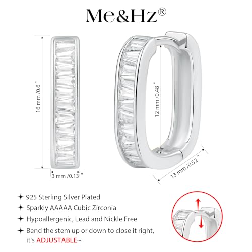 Me&Hz Gold Huggie Earrings Small Huggie Hoop Earrings for Women 14K Gold Plated Hypoallergenic Cubic Zirconia Huggies Mini Silver Hoop Earring for Women - color: Square - CZ, Silver