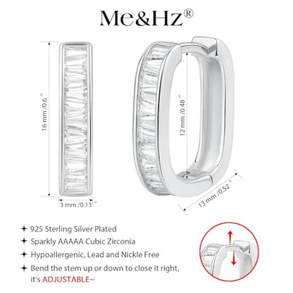Me&Hz Gold Huggie Earrings Small Huggie Hoop Earrings for Women 14K Gold Plated Hypoallergenic Cubic Zirconia Huggies Mini Silver Hoop Earring for Women - color: Square - CZ, Silver
