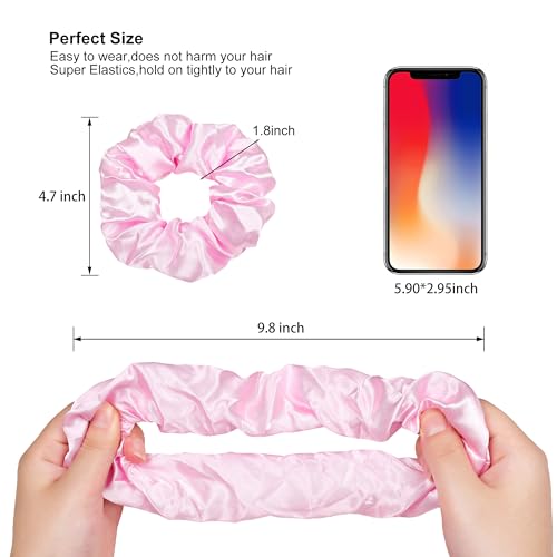 Ivyu 16 Pcs Pink Satin Hair Scrunchies for Women's Thick Curly Hair, No Crease Hair Ties, No Damage, Fit for All Kinds of Hair - color: Pinkness