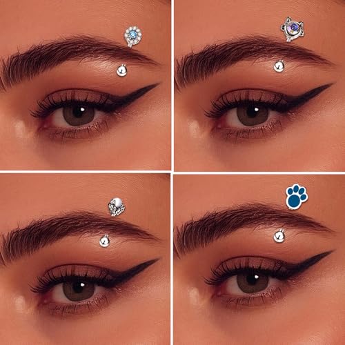 OIDEA 7PCS Eyebrow Piercing Jewelry: 16G Stainless Curved Barbell Eyebrow Ring Vertical Labret Lip Ring Piercing Jewelry - color: silver-2