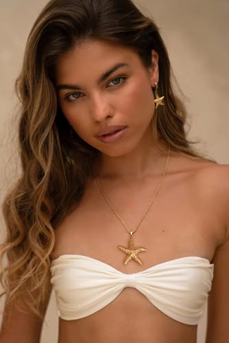 18k Gold Plated Chain Link Necklace for Women, Baroque Pearl/Compass Pendant Necklace - color: Starfish