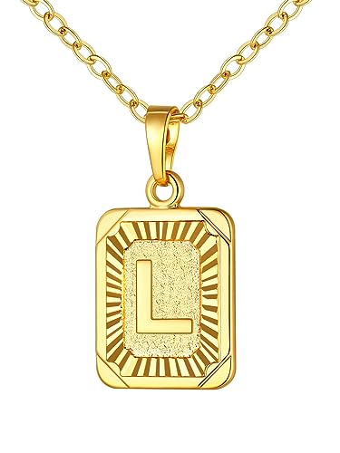 U7 Initial Necklaces for Women, Square Letter Pendant Necklace | Gold & Silver Plated A-Z Pendant | Personalized Large Monogram | 20+2" Adjustable Chain | Gift Packed for Mom Wife Friends - color: a. Gold, style: L
