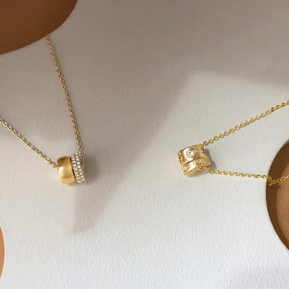 OGD Layered CZ Rondelle Pendant Necklaces for Women, 14K Gold Plated Trendy Mariner Chain Dainty Circle Rondelle Pendant Choker Necklace for Women Two-Toned Cubic Zirconia Gold Necklace - color: Two Pendant-Gold