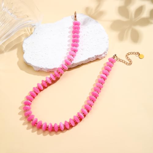 Acrylic Beaded Necklace for Women,Beach Strand Jewelry Gifts | Statement Necklace,Cute Trendy Handmade Jewelry for Women,Chunky Beaded Necklace,Resin Beads Choker - color: Pink
