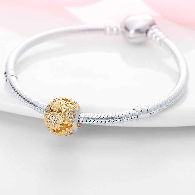 925 Sterling Silver Charms for Bracelets and Necklaces Beads Charms Jewelry Gift for Women - color: Sunflower Charm