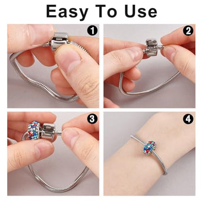 PH PandaHall 1 Pack European Charm Bracelet Stainless Steel Snake Chain with Barrel Snap Clasp for Women Fits European Style Charm Beads 7.1 Inches