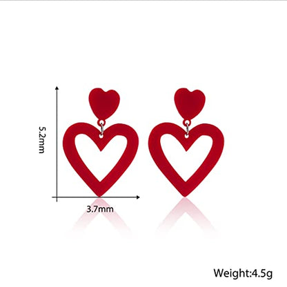 Set Heart Love Couple Colorful Stud Hoop Dangle Earrings 80 90s Retro Earrings Rectangle for Women Jewelry Gifts Geometric Valentine’s Day Neon Bright Fluorescence Costume - color: beige