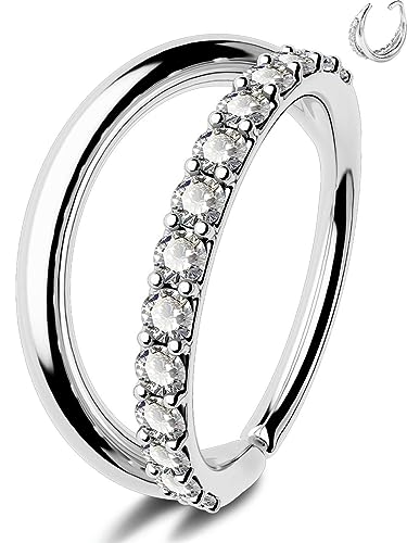 OUFER Nose Rings Silver, 20G Double Hoop 8MM Nose Rings, Seamless Stainless Steel Rook Daith Piercing Jewelry for Women & Men - style: Modern
