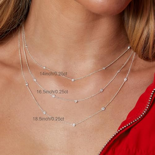 VRIUA Necklaces for Women - 14K Gold/Silver Plated Dainty Chain Necklace with Five Charms: Diamond, Bow, Snowflake, Cross, Flower, Clover, Butterfly, Heart, Star of David, and Star Trendy Jewelry - color: Silver, style: Station