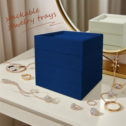 SCIKHETF Velvet Ring Earrings Studs organizer Tray Small Ring Insert Display Tray 5 Slots Stackable (Dark Blue) - color: Dark Blue