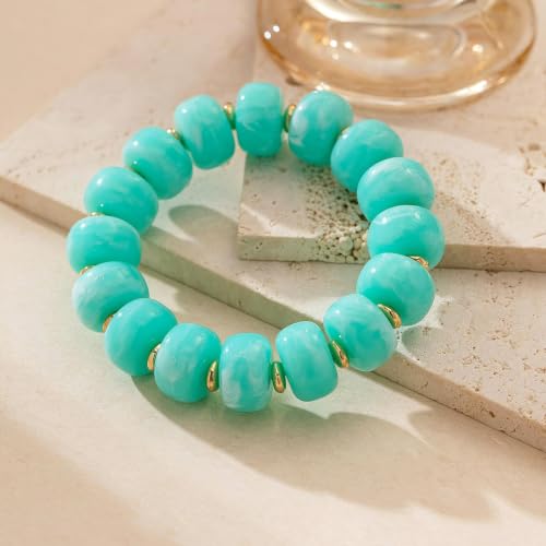 Bead Bracelet for Women Vibrant Color Resin Beads Bracelets Elastic Stretch Chunky Bracelet Boho Summer Beach Vacation Jewelry - color: Lack Blue 2
