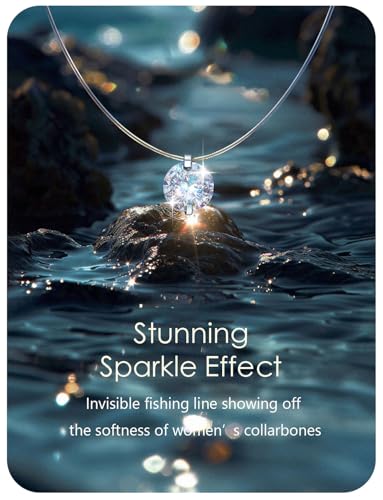 Teardrop 925 Silver CZ Floating Pendant Necklace 16 Inch Cubic Zirconia Invisible Necklace, Hypoallergenic, Jewelry Gifts for Women Anniversary Birthday - color: Round-Shaped_6MM