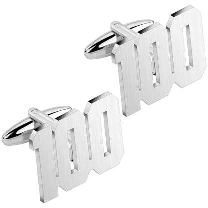 AMITER Mens Cufflinks with Number, Classic Silver Personalized Cuff Links for Men, Sport’s Day Casual or Formal Shirts - style: 100